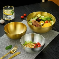 korean stainless steel salad bowl titanium gold noodle bowl single layer matte cooking bowl kitchen large mixed noodle rice bowl