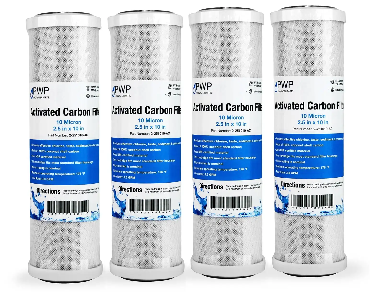

Activated Carbon CTO Water Filter Cartridge Standard 2.5 x10" 10 Micron 4 pack