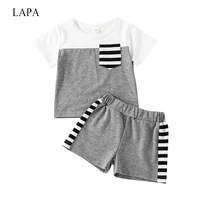 lapa baby boys 2pcs short sleeve striped shorts set kids round neck summer solid outfits cute clothes