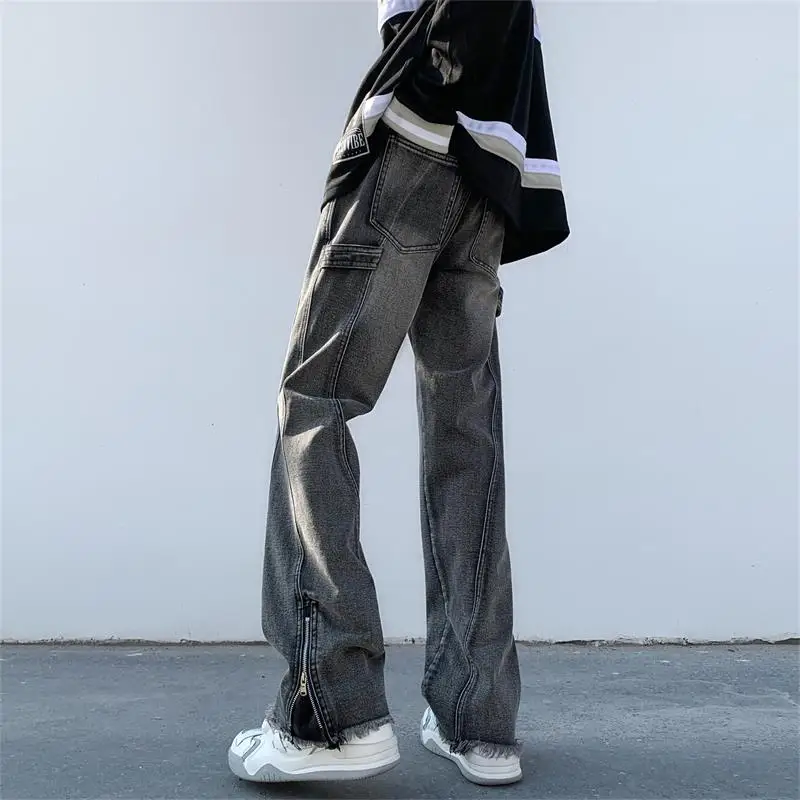 European and American High Street Hiphop Pants Washed Distressed Weila Jeans Men's Design Sense Vibe Couple Wide Leg