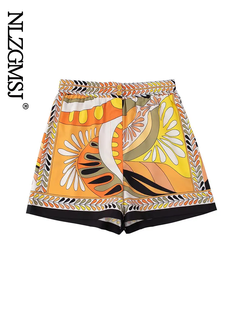 

Nlzgmsj 2022 Fashion Totem Print Short Summer Women Vintage High Waisted Elastic Casual Shorts Streetwear Female Pants 202206