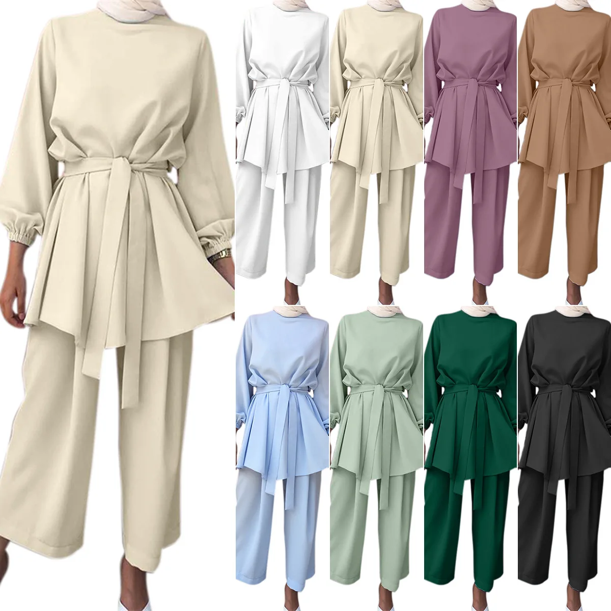 

Eid Mubarek Two-pieces Muslim Sets Abaya Turkey Hijab Dress Caftan Kaftans Islam Clothing Abayas For Women Musulman Ensembles