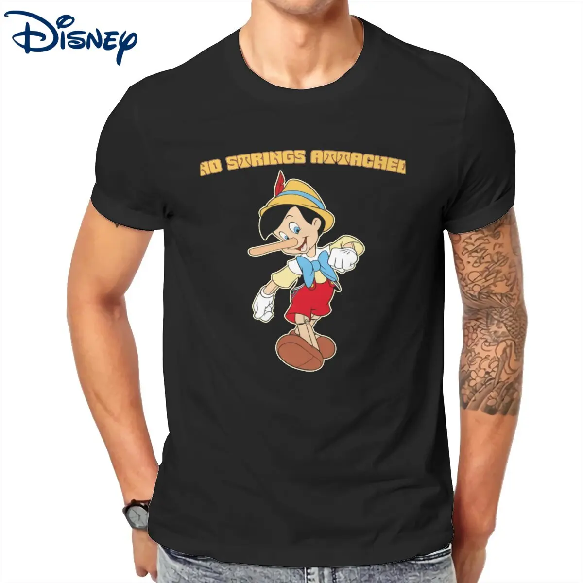 

Pinocchio No Strings Attached Men's Disney T Shirt Vintage Guillermo Funny Tee Shirt O Neck T-Shirts 100% Cotton Gift Clothes
