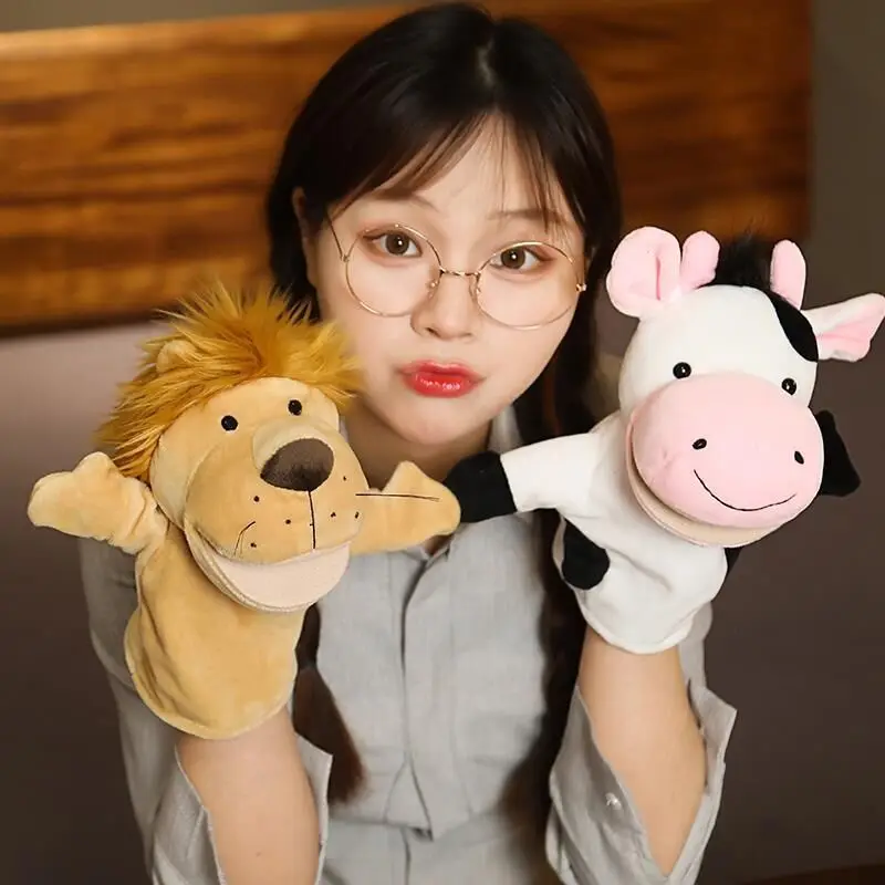 

Kawaii Animal Plush Toys Stuffed Hand Finger Puppet Cute Doll Educational Baby Lion Elephant Monkey Children Birthday Toys Gift