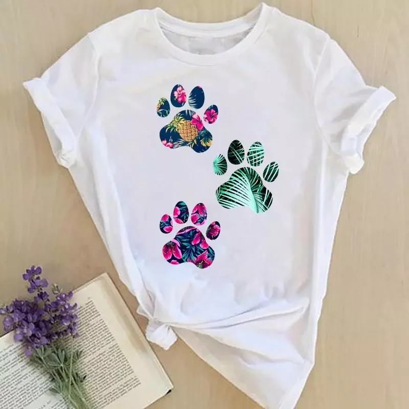 

NEW IN Print Tops Clothes Short Sleeve Tees Female Summer Beach Paw Cat Dog Love Fashion Lady Tshirt Regular Graphic T-Shirt