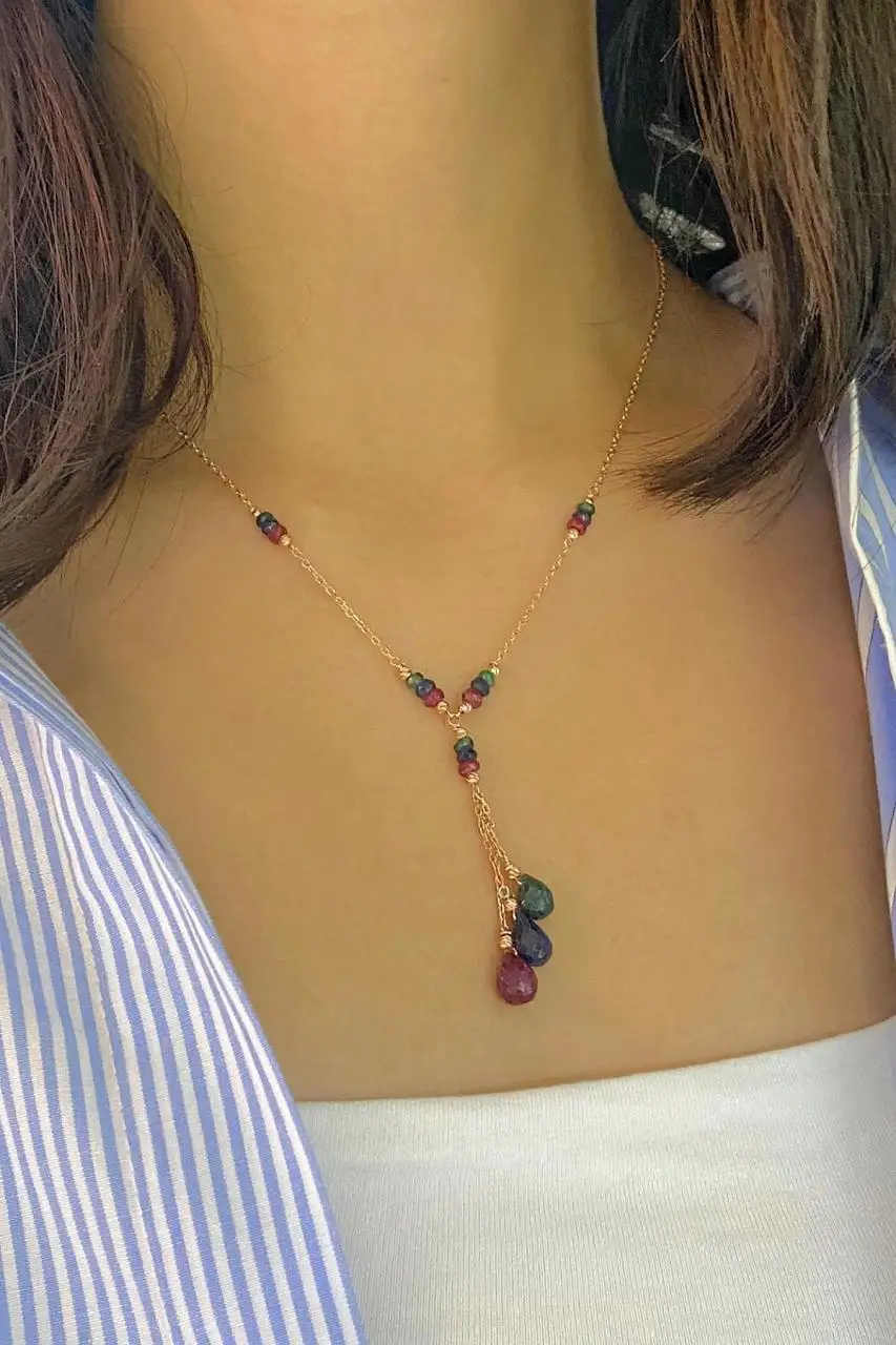 

Natural Ruby Emerald and Sapphire Has Sterling 925 Silver Pendant