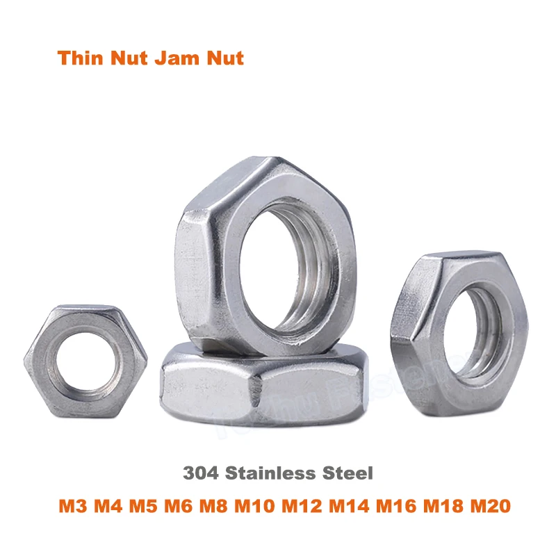 

1-50pcs M3 M4 M5 M6 M8 M10 M12 M14 M16 M18 M20 304 A2 Stainless Steel Flat Hex Hexagon Thin Nut Jam Nut DIN439 GB6172 Fasteners