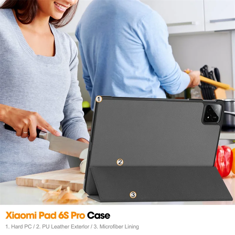 Чехол Funda для Xiaomi Pad 6s Pro 12 4 дюйма тройной магнитный кожаный смарт-чехол Coque 6S 2024