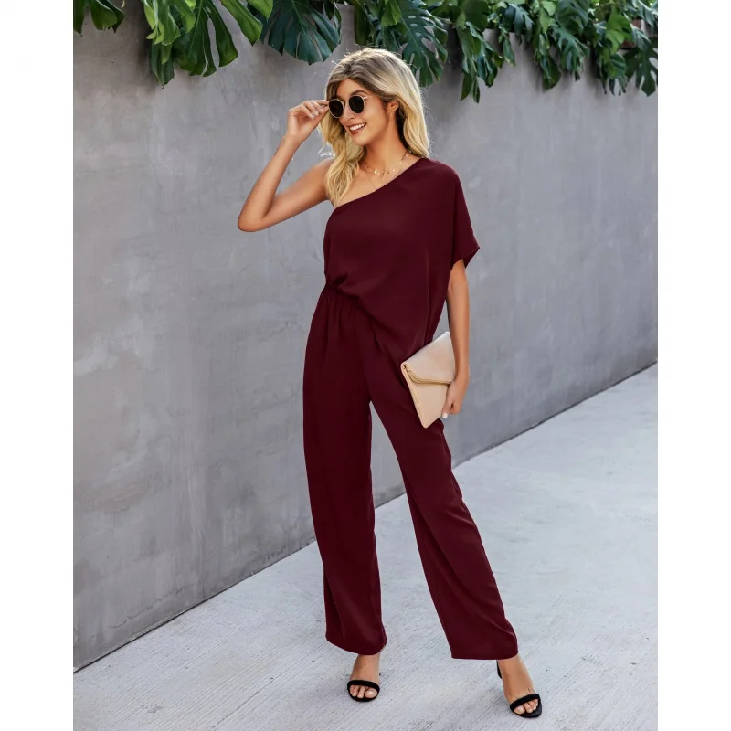 

2022Spring/Summer New Sexy off-Shoulder Loose One-Piece Trousers Fashion Casual Home Jumpsuit for Women