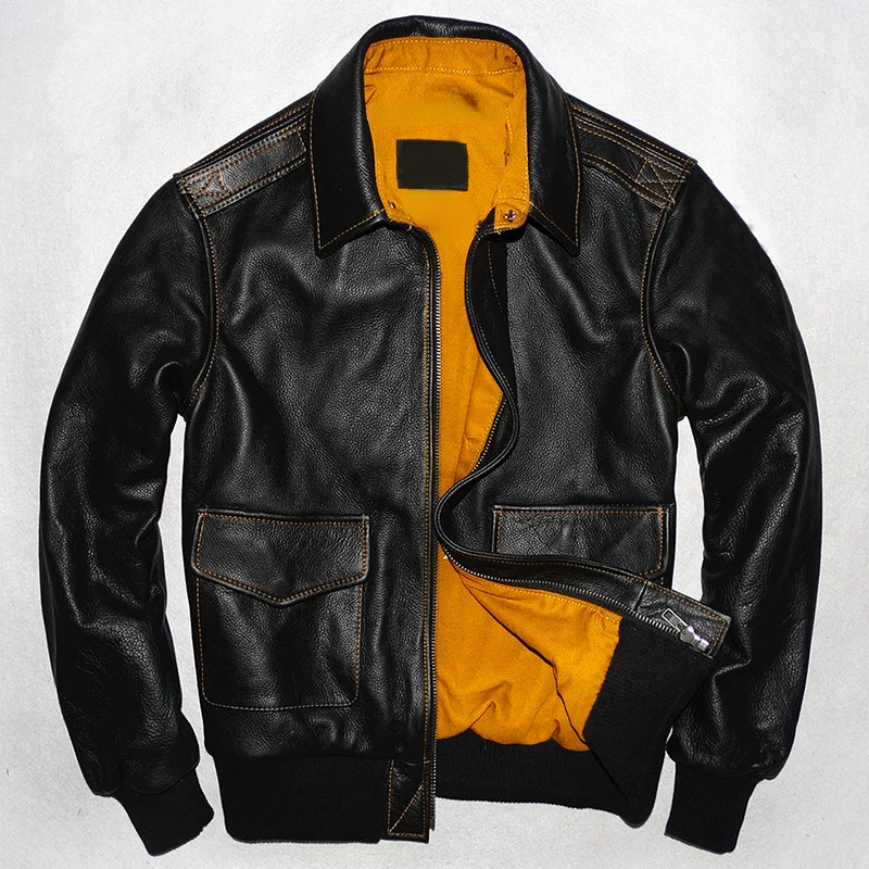 

Men's Genuine Leather Jacket Military Pilot Jackets Air Force Flight A2 Jacket Black Brown 100% Calfskin Coat Cowhide Clothes