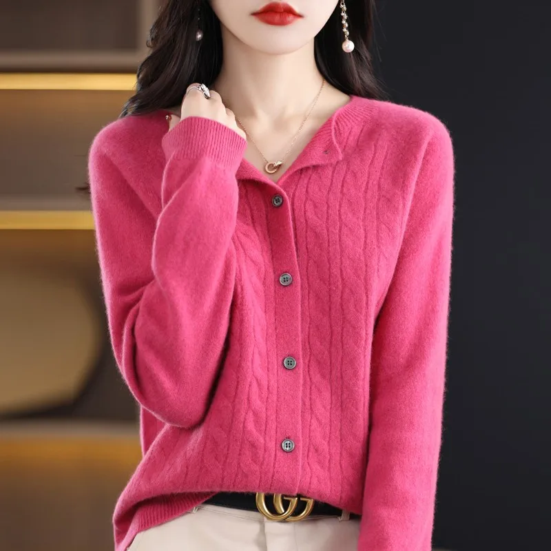 

Женский кардиган с круглым вырезом, укороченный тонкий трикотажный свитер с длинными рукавами, корейский стиль, одежда из 100% шерсти, весна