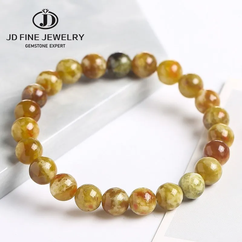 

JD Natural Green Dragon Stone Round Beads Bracelet Women Men Fashion Charm Yoga Healing Agate Strand Bangles Lovers Gift Jewelry