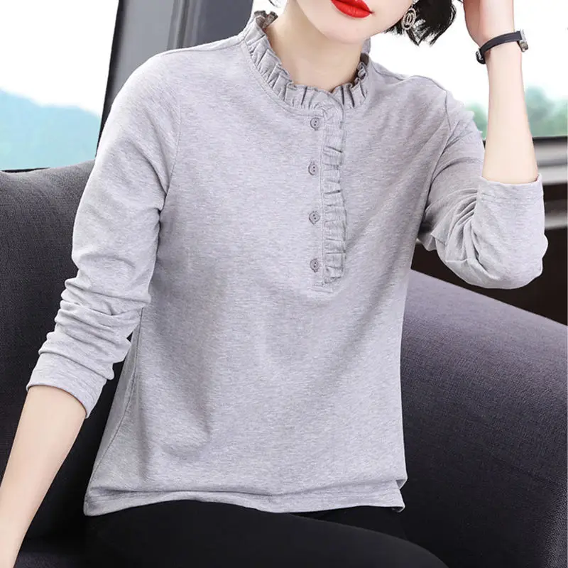 

Футболка женская из чистого хлопка с длинным рукавом, свободная рубашка с наполнителем для возраста, Модный облегающий пикантный Топ, весна...