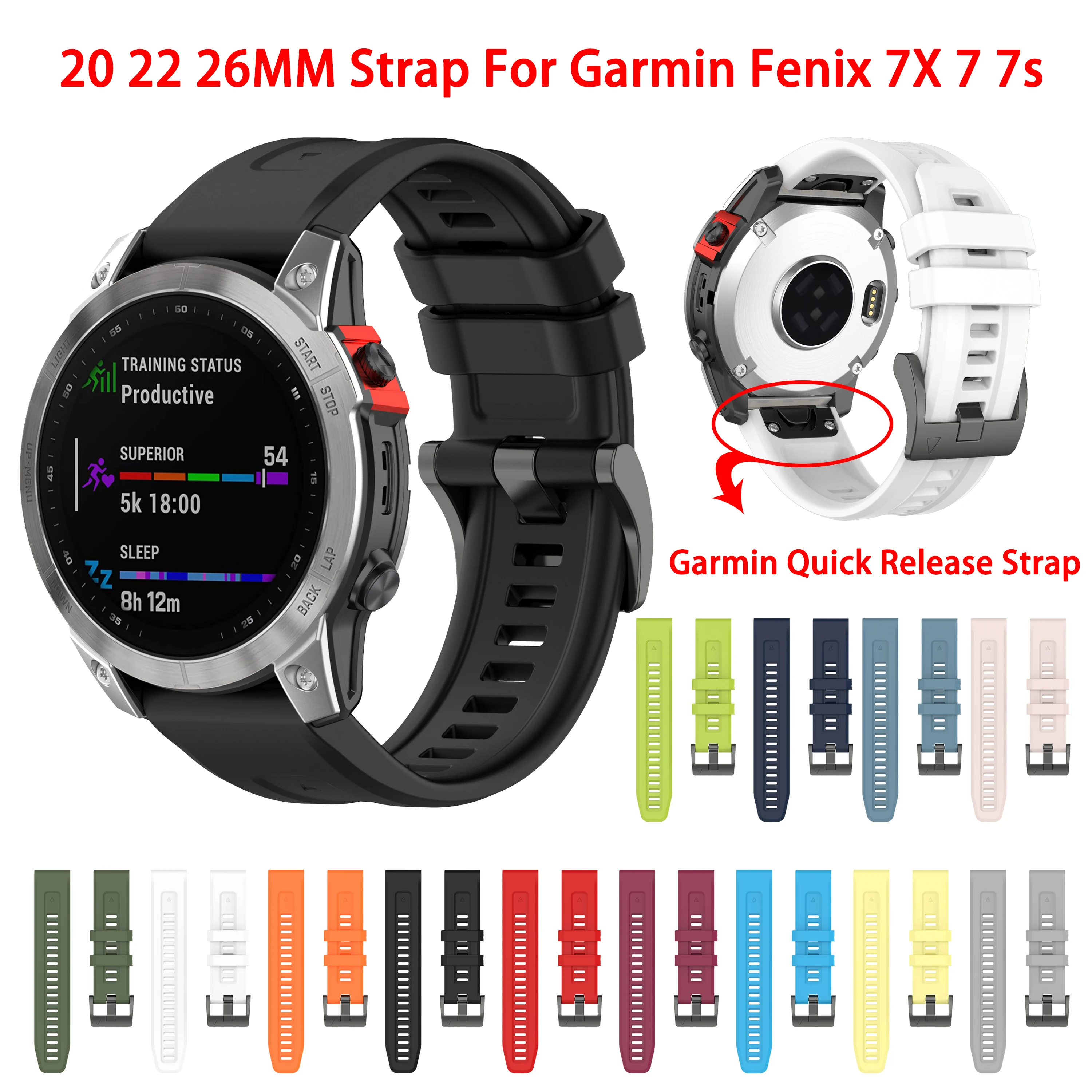 

20/22/26mm Silicone Strap For Garmin Fenix 7 7X 6 6X Pro 5 5X Plus 3HR 935 945 Smart Watch Band for Fenix 7s 6s 5s Quick Easyfit