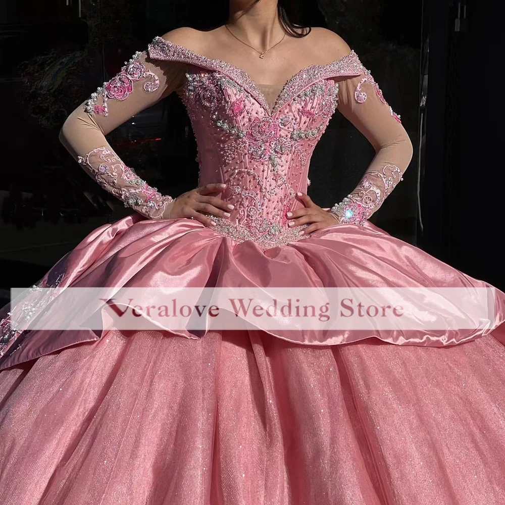 

Pink Mexican Quinceanera Dress 2022 Off Shoulder Sweet 16 Prom Party Dress Outdoor Dresses vestidos de 15 años xv Corset Back