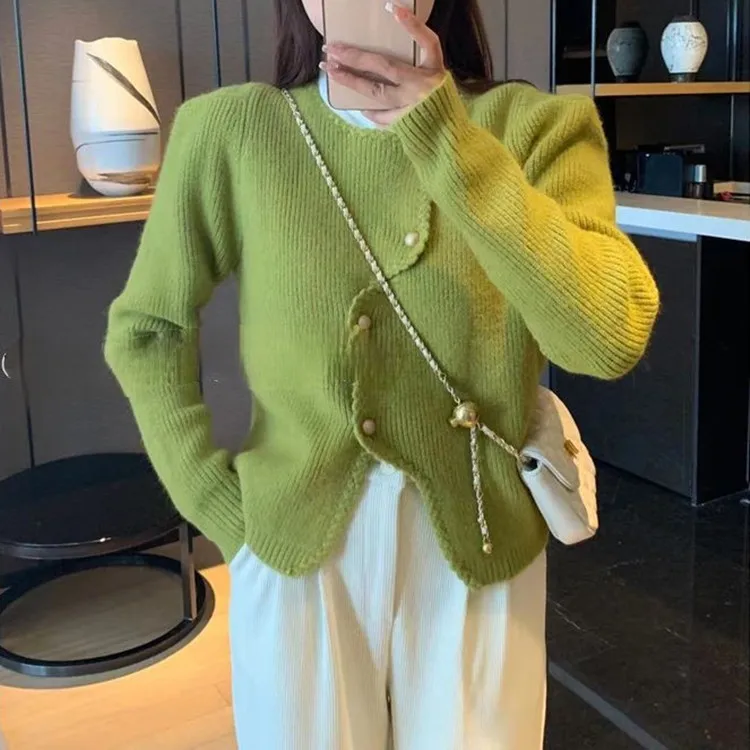 New Arrival Women Sweater Long Sleeved Knitted Cardigan Wome Slim Short Design Sense Casual Square Neck Sweater