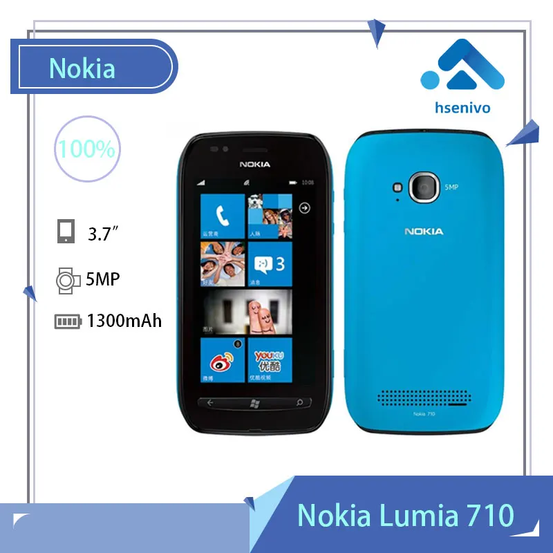 

Nokia Lumia 710 Refurbished-Original unlocked Nokia Lumia 710 Mobile Phone WIFI 3G GPS 5MP 3.7''TouchScreen 8 GB Free shipping