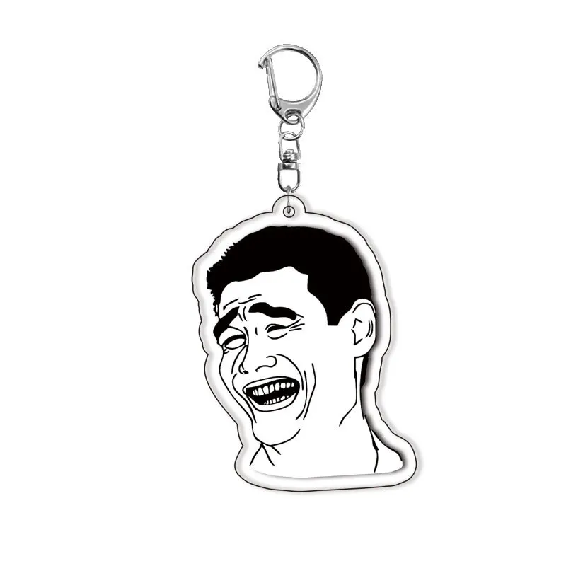 Фото Модный забавный брелок с лицом тролля No Me Gusta Rage Forever Alone, брелок для ключей, двойной кулон, акриловые украшения для детей, подарок на день рождения №2