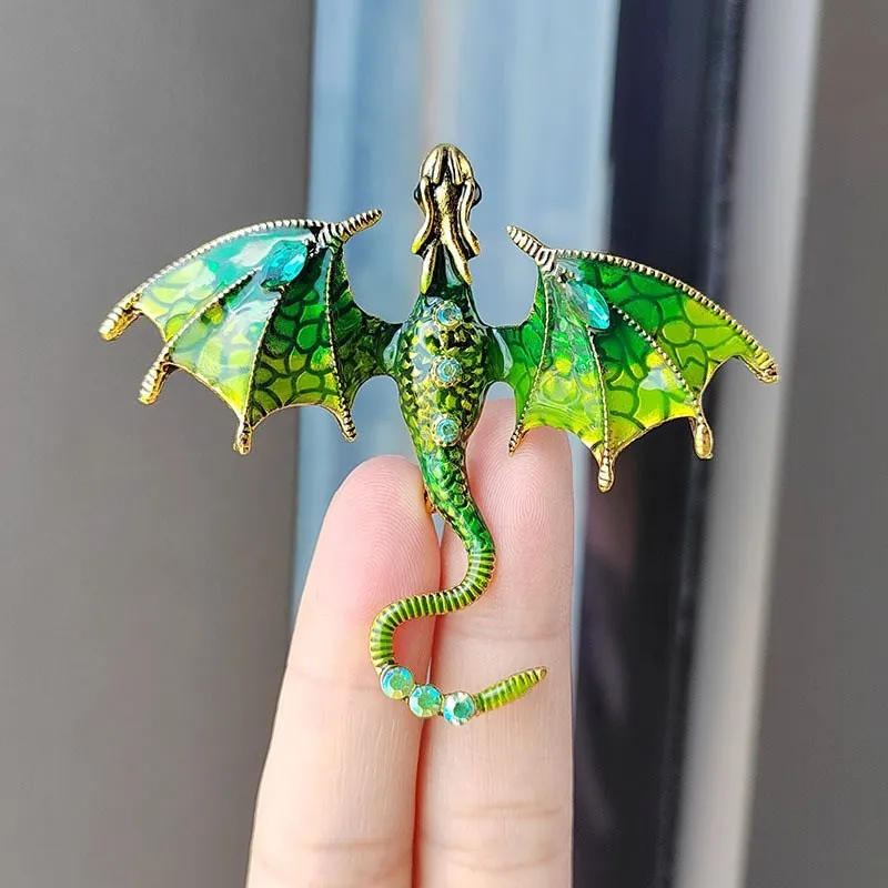 6/Color Enamel Dragon Brooches For Women Men Rhinestone Flying Legand Animal Party Office Brooch Pins Gifts