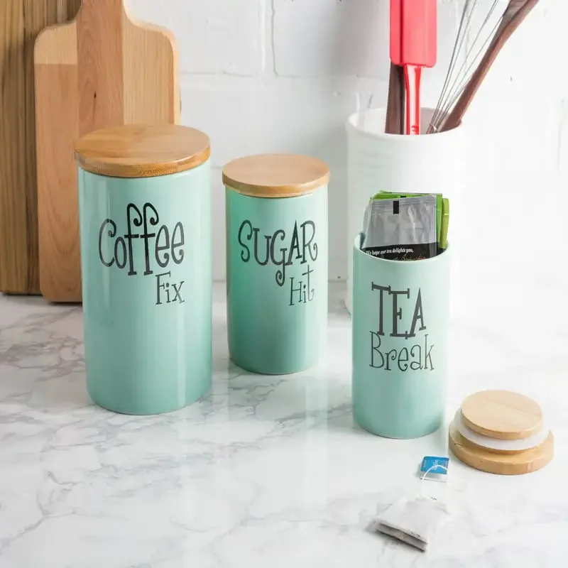 

Chic Ceramic Coffee, Sugar, Tea Canister Set of 3 - Perfect for Storing Dry Ingredients in Style!