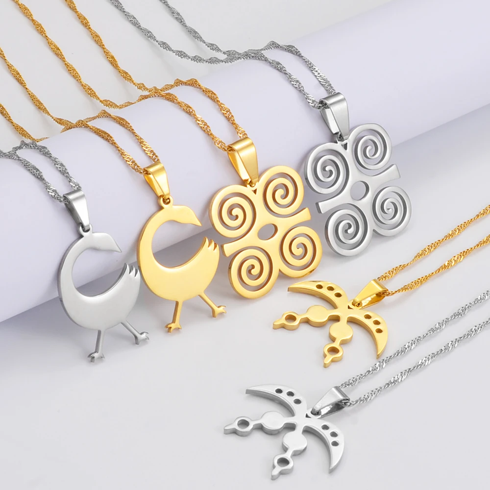 

Anniyo African Symbol Necklaces Akofena Dwennimmen Adinkra Sankofa Symbols Ghanaian Ethnic Jewelry #123621