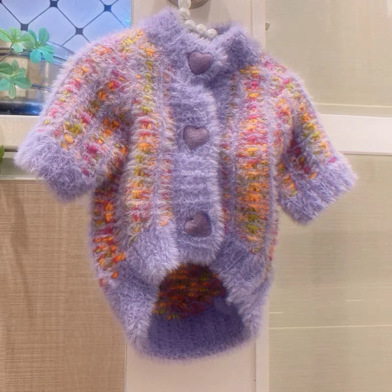 

Искусственная шерсть фиолетовый свитер Одежда для собак кардиган для собак Мягкая Милая осенне-зимняя одежда для мальчиков Yorkies Mascotas