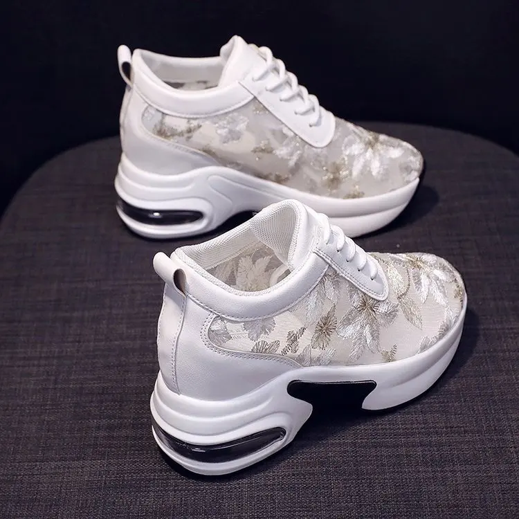 

Laces High Heeled Sneakers Chunky Black White Wedge Sneakers Women Shoes High Heel Sport Female Sneakers 2022 Platform Shoes