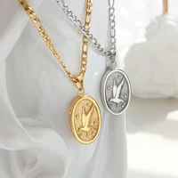 amaiyllis 18k gold simple flying eagle oval necklace earrings jewelry set boy girls hip hop cool necklace pendant jewelry