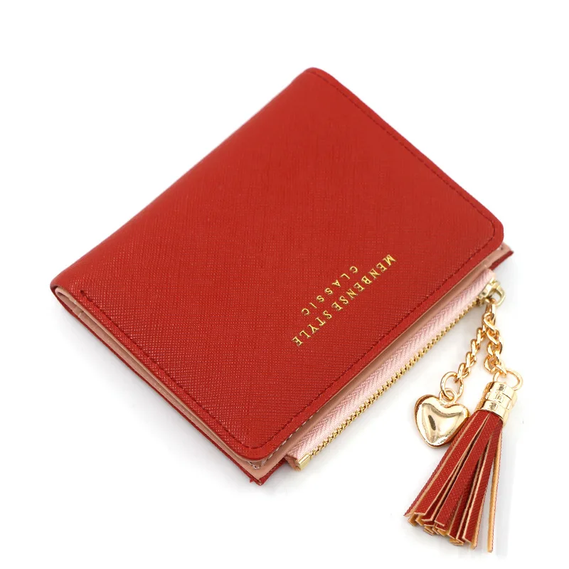 

2022 Tassel Women Short Wallet Small Cute Student Wallet Slim Leather Coin Pocket Purse Card Holder Female Zipper Purse Clutch