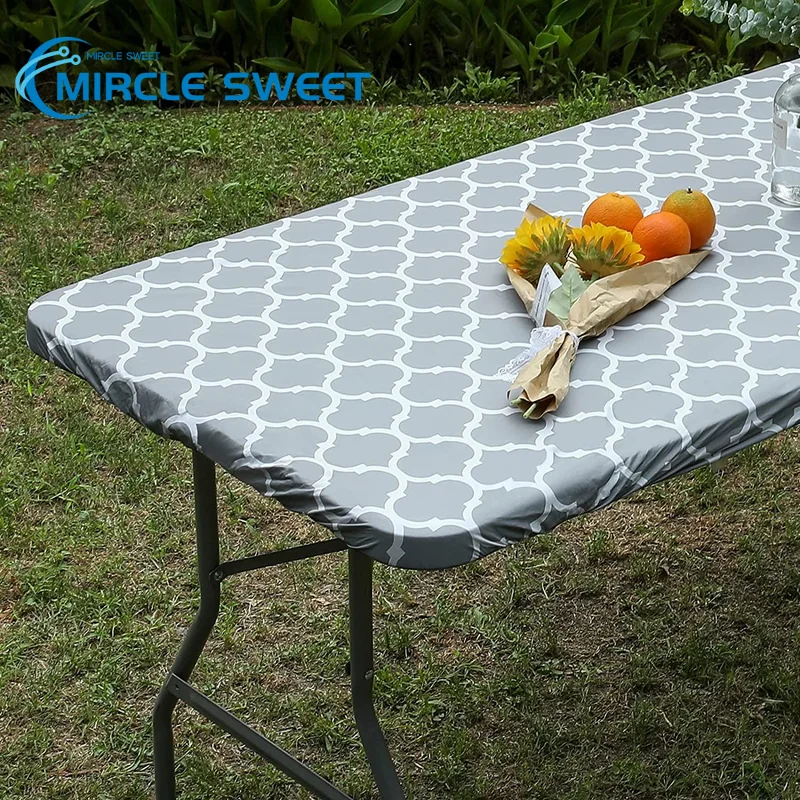 

Elastic Fitted Vinyl Waterproof Tablecloth Flannel Backing Rectangle Table Cover Folding Table Wipeable TableCloth Outdoor Party