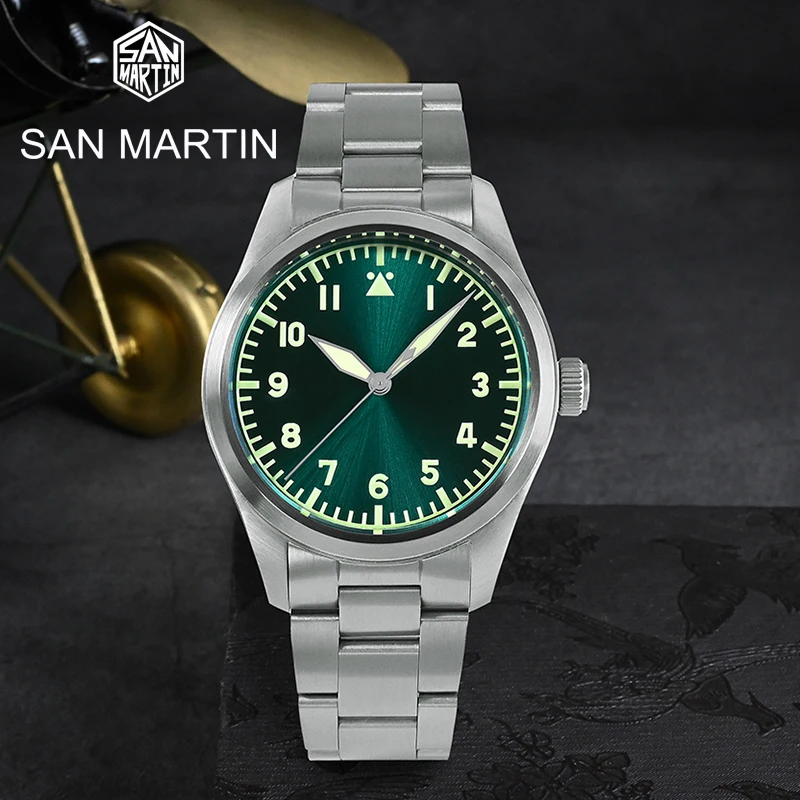 

San Martin New Pilot Men Watch Military Fashion Watch Sunray Dial YN55A Automatic Mechanical Watches 20 Bar Waterproof Luminous