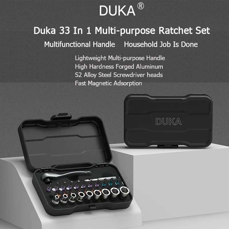 

Xiaomi ATuMan DUKA Screwdriver 33 In 1 Multi-purpose Ratchet Wrench S2 Magnetic Bits Tools Set DIY Home Repair Tool Set RS2 RS1