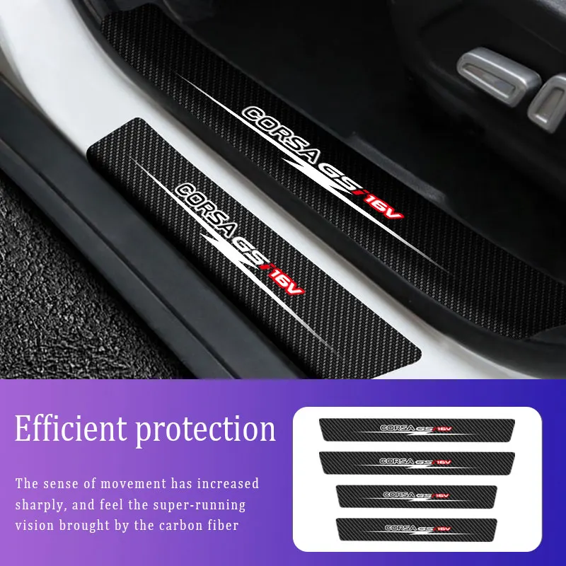 

4X Scuff Plate Carbon Fiber Sill Protector Stickers For Opel Corsa gsi 16v Logo Anti Scratch Stickers Car Door Thresh