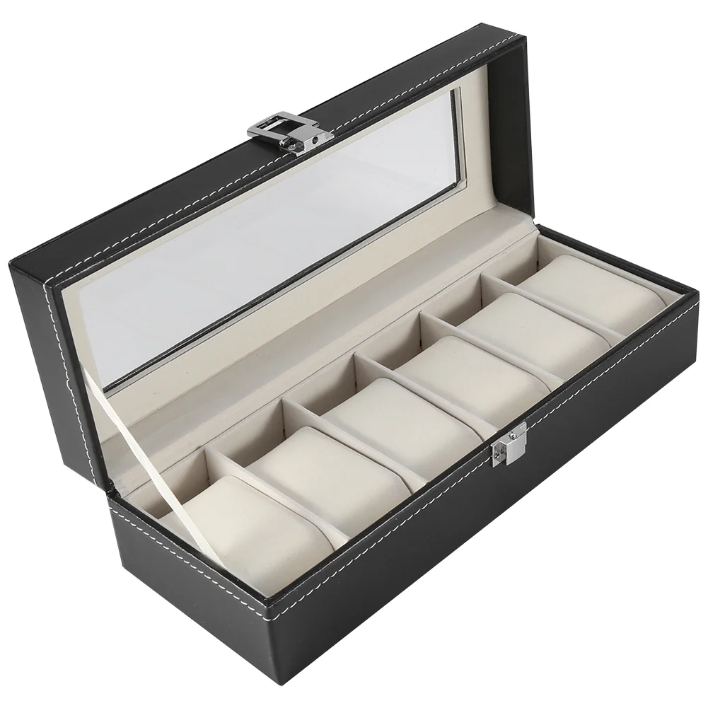 

1Pc High Grade 6 Slots PU Leather Box Case For Watch Jewellery Display Storage Organizer Hot
