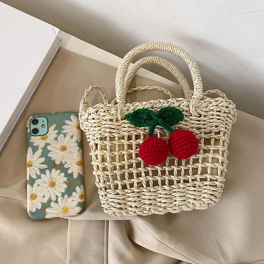

Trend Woven Bag Women's 2022 Summer New Vacation Beach Messenger Bag Small Fresh Cherry One Shoulder Brand Designer Handbags