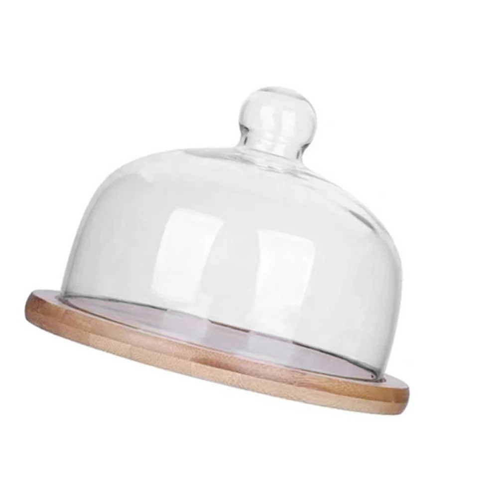 

Cake Holder Lid Glass Dome Display Clear Container Wooden Cake Plate Cutlery Tray Dome Cover Dish Wooden Cake Tray