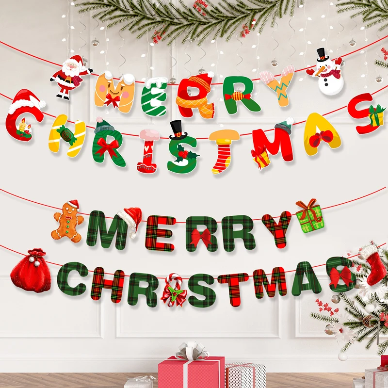 

2023 Christmas Flag Banner DIY Xmas Decor Hanging Drop Ornaments for Market Shop Nursery New Year Festival Home Decoration