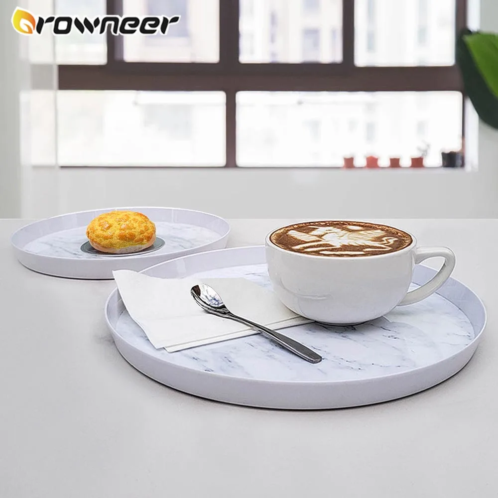 

Marble Pattern Storage Tray Round Fruit Plate Coffee Dessert Jewelry Container Kitchen Living Room Household Organize Supplies