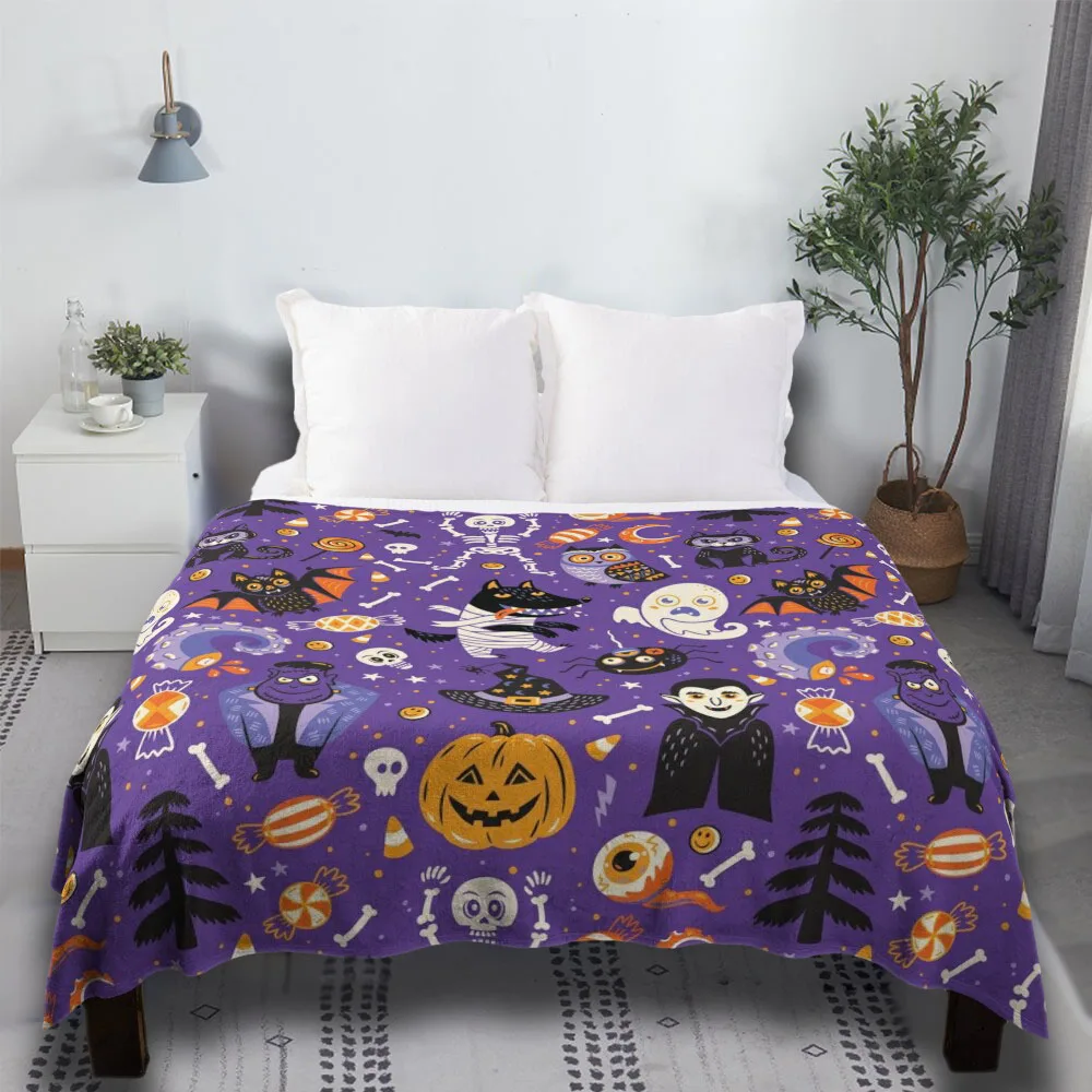 

Happy Halloween For Sofa Plush Strawberry Fabric Plaid Wednesday Throw Blanket