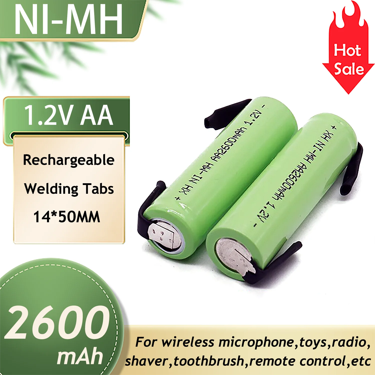 

1,2 V AA Akku 2600mah NI-MH Zelle Grün Shell mit Schweißen Tabs für Philips Elektrische Rasierer Rasierer Zahnbürste