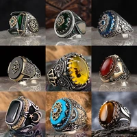 retro handmade turkish crown ring for men women inlaid black zircon stone ring punk 2022 trendy religious muslim islamic jewelry