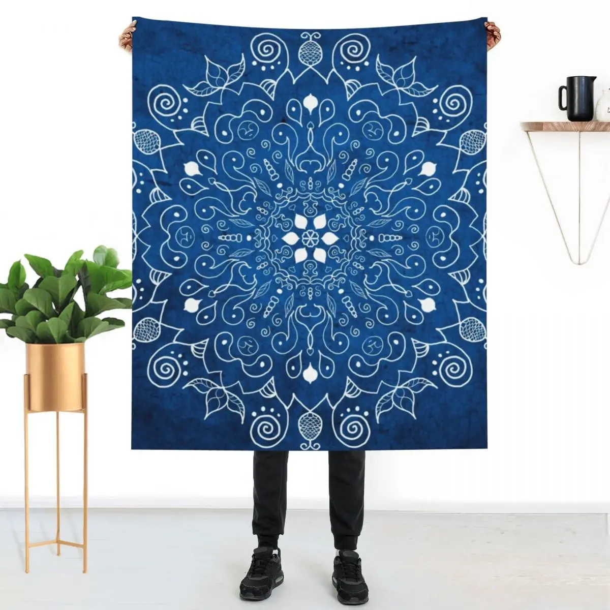 

Blue Mandala Blanket Retro Bohemia Print Thick On the Bed Throw Blanket Comfy Customize Blankets