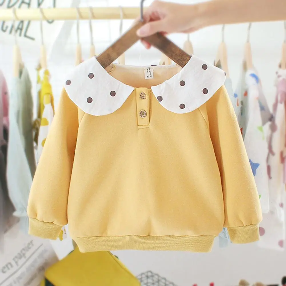 

New Fashion Baby Girls Sweatshirt Wear-resistant Fleece Warm Baby Girls Long Sleeve Lotus Collar Dot Winter Lovely Sweatshirt