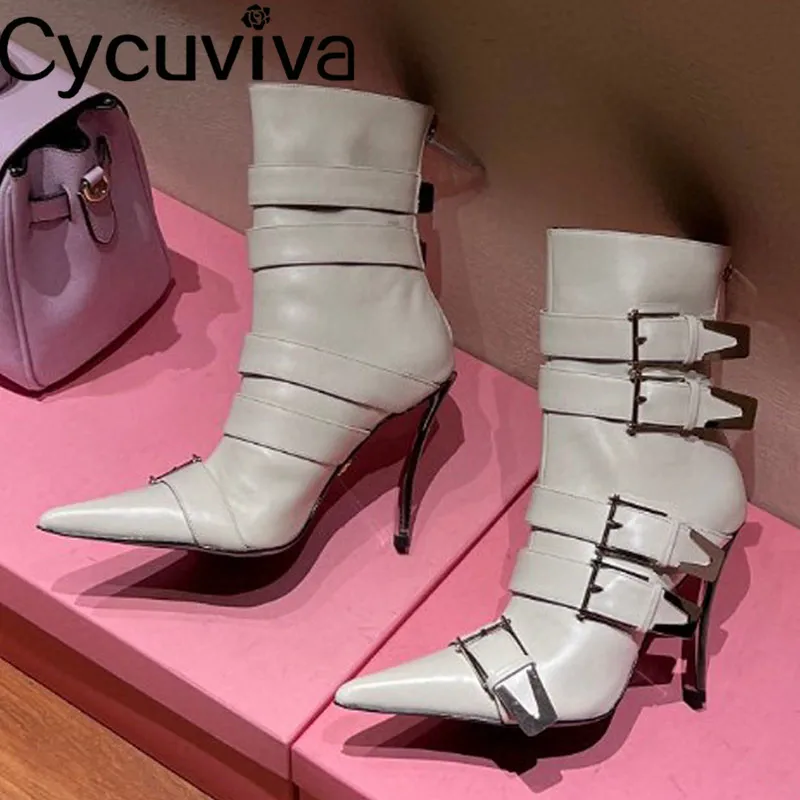 

Дизайнерские дизайнерские осенние короткие женские ботинки челси из натуральной кожи с острым носком и металлической пряжкой, женские модельные вечерние ботинки