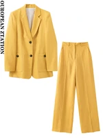 pailete women 2022 fashion with shoulder pads front buttoned linen blazer coat or front pockets linen high waist straight pants