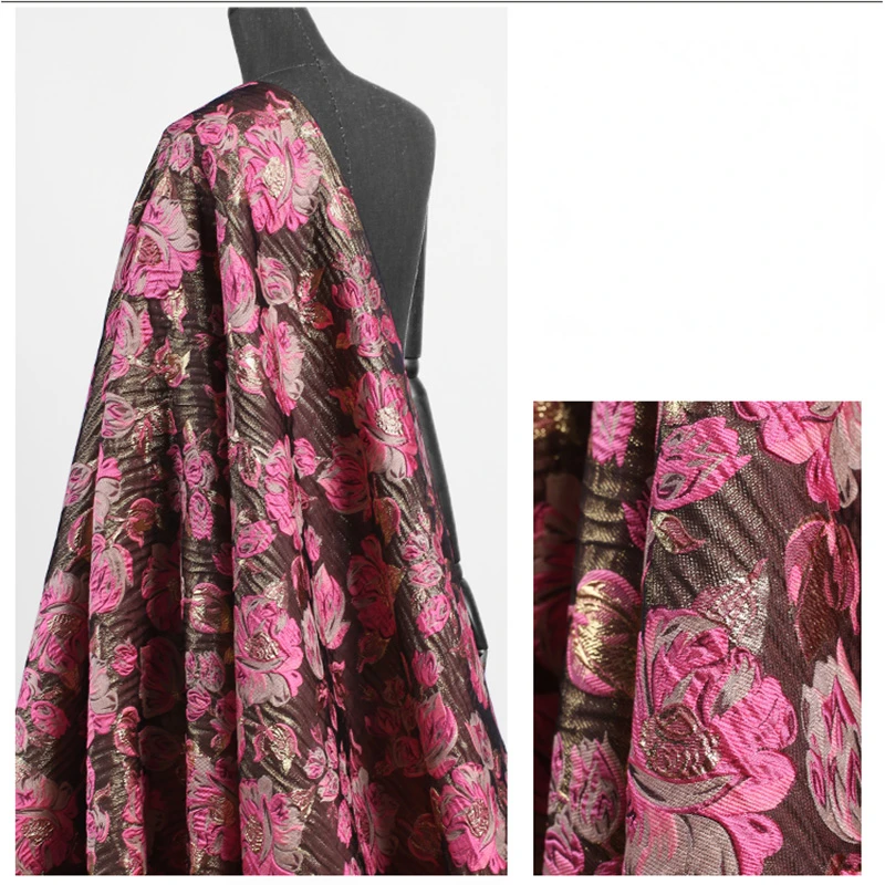 

Jacquard Brocade Fabric Spring Autumn Pink Floral Pattern High-end Dress Suit Fashion Catwalk Clothing Fabrics by the Meter