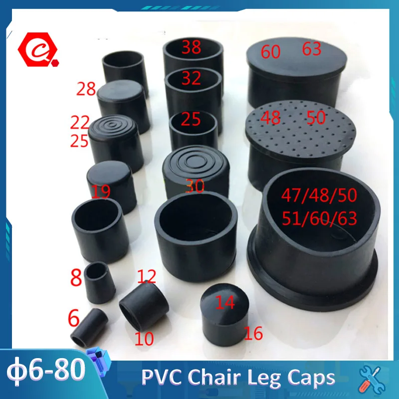 2/4/8Pcs Round Black Chair Table Feet Stick Pipe Tubing End Cover Caps Cap PVC Rubber Inner Diameter 6mm~80mm
