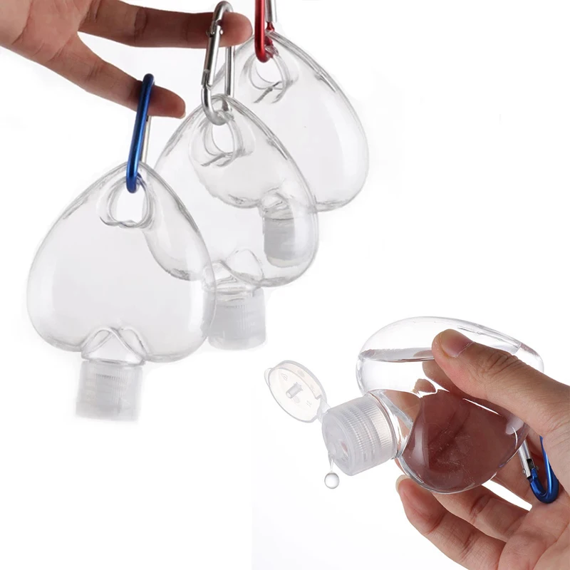 

50Pcs 50ml Empty Hand Sanitizer Bottles With Keychain, Heart Shaped Refillable Travel Container For Soap Cosmetic Liquid