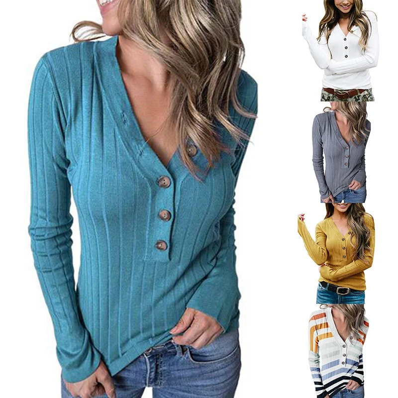 

Women's Casual Minimalist V-Neck Solid Color Slim Fit Ladies Sweater