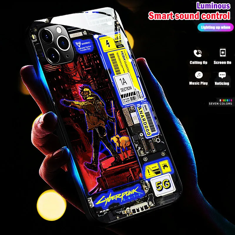 Funda de teléfono con luz LED para Samsung Galaxy, carcasa de cristal con Flash para Samsung Galaxy S21, S22, Note 20, Ultra S20fe, S22, S21, S20 Plus, A52, A32